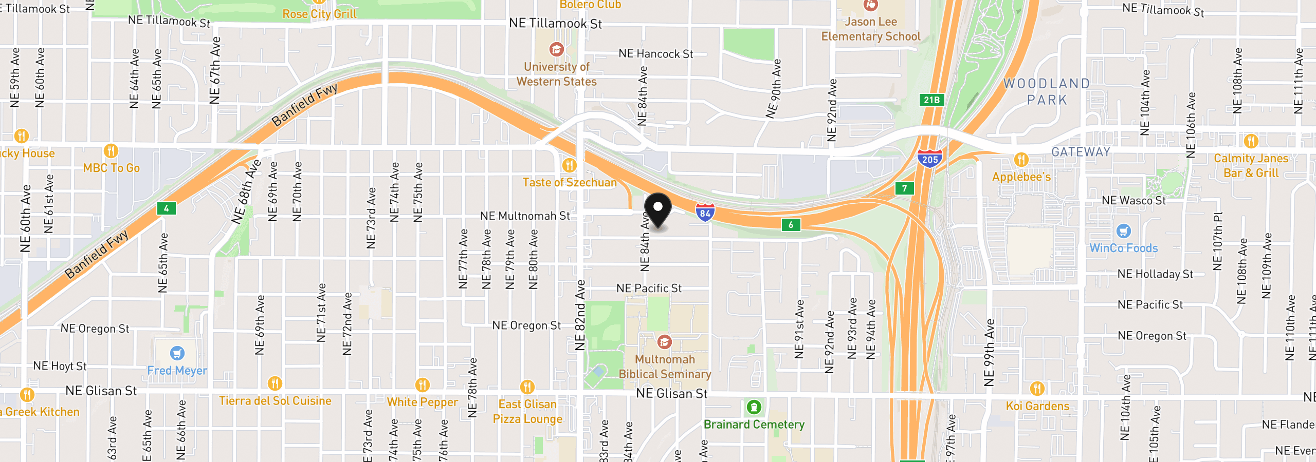 Map showing the location of 8427 NE Hassalo St, Portland, OR 97220