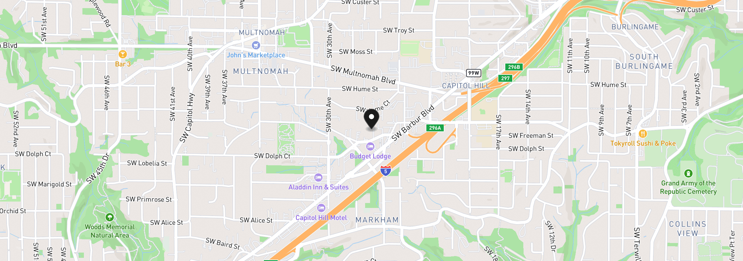 Map showing the location of 2683 SW Spring Garden St, Portland, OR 97219