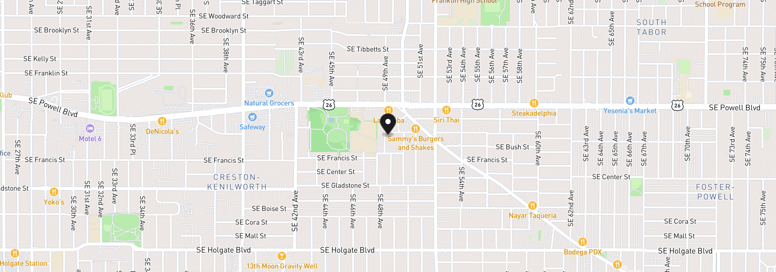Map showing the location of 3710 SE 49th Ave, Portland, OR 97206