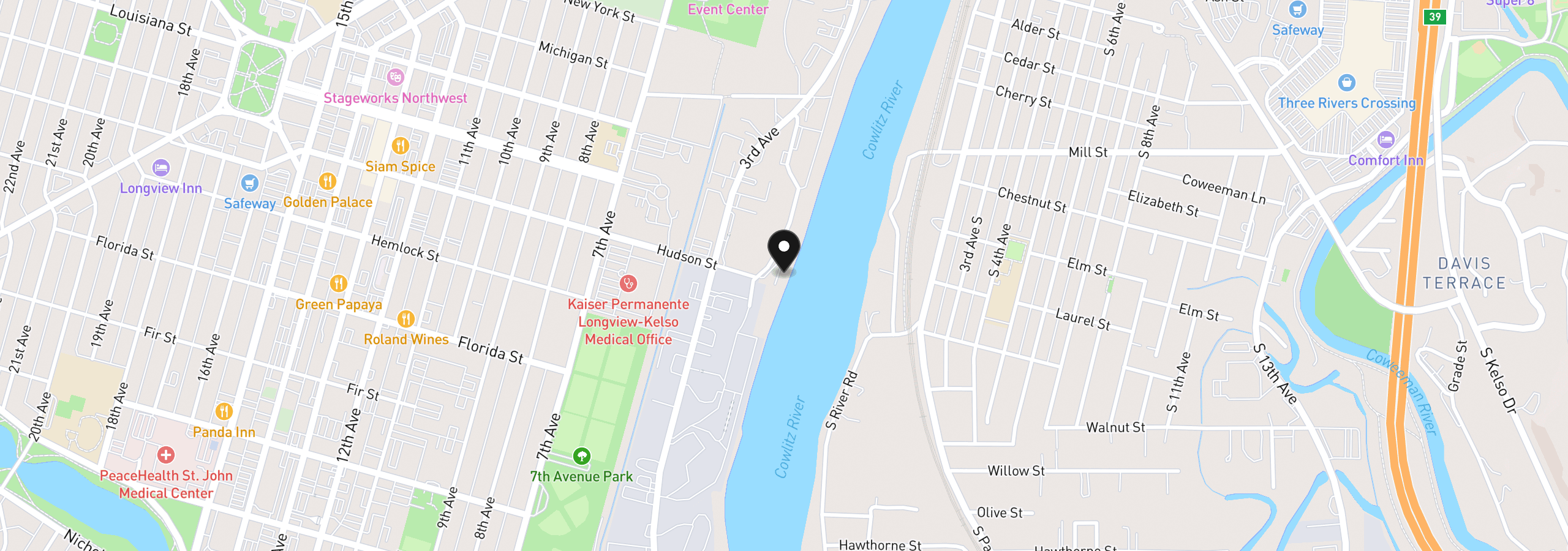 Map showing the location of 1310 River Rd 9, Longview, Wa 98632