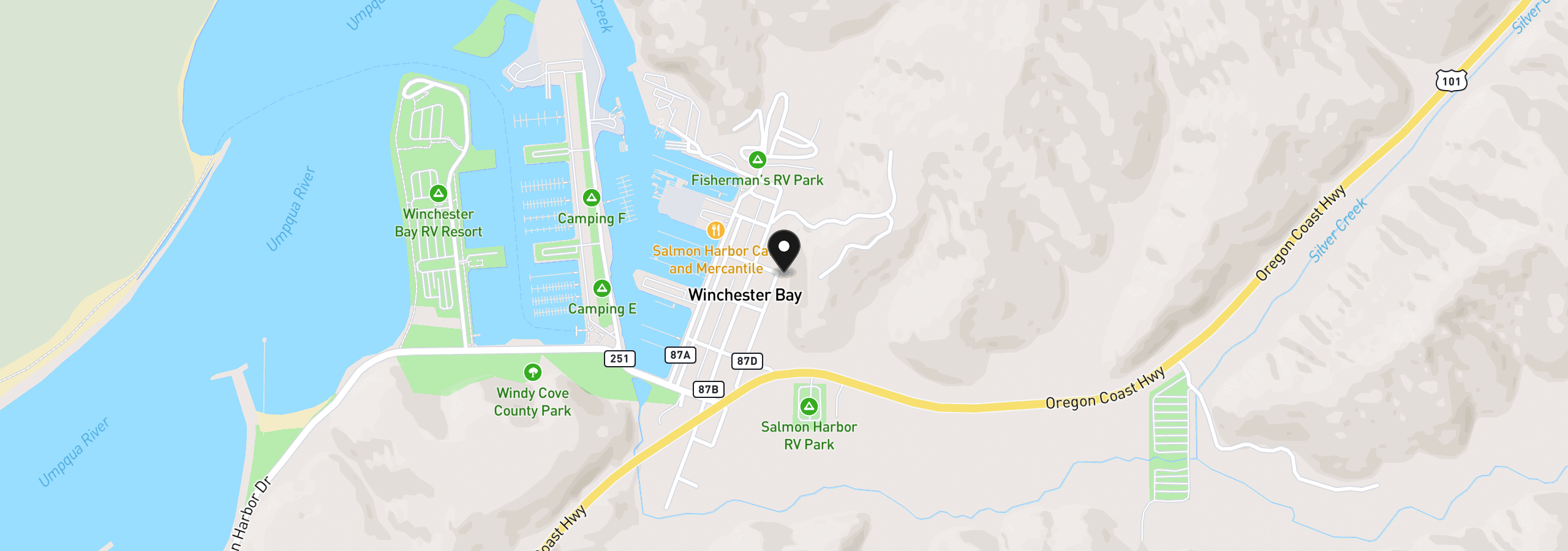 Map showing the location of 600 Clearlake Ave, Winchester Bay, OR 97467