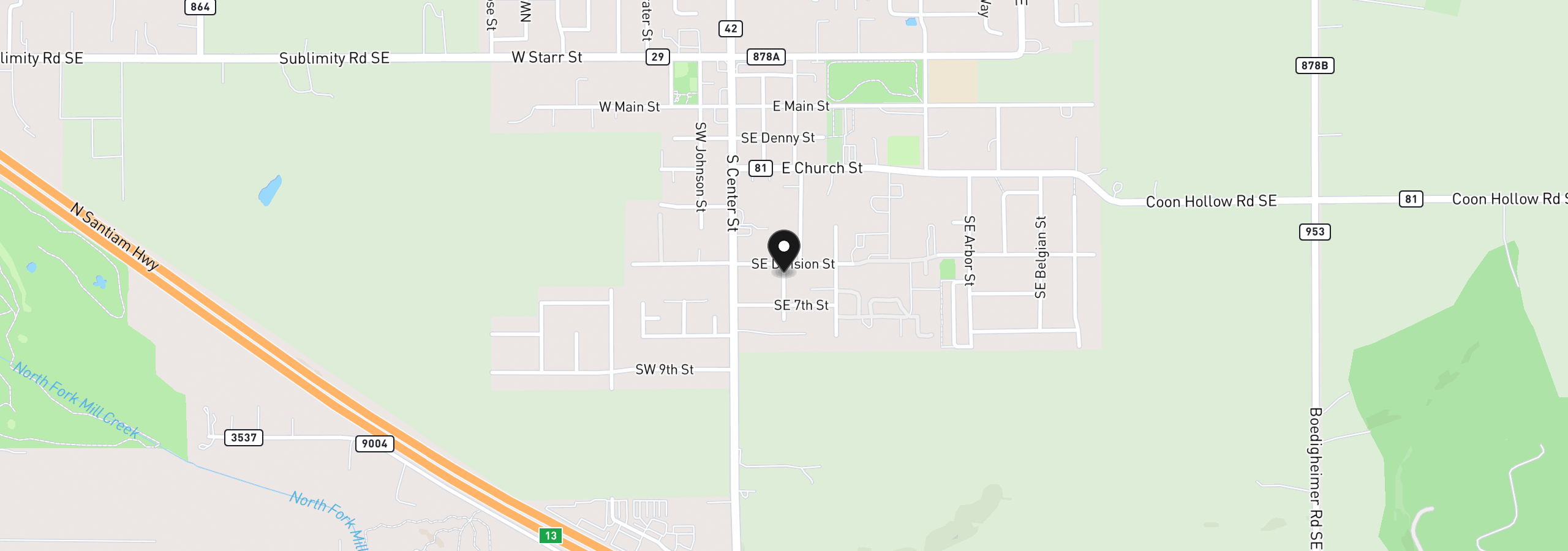 Map showing the location of 315 NE Clay St, Sublimity, OR 97385