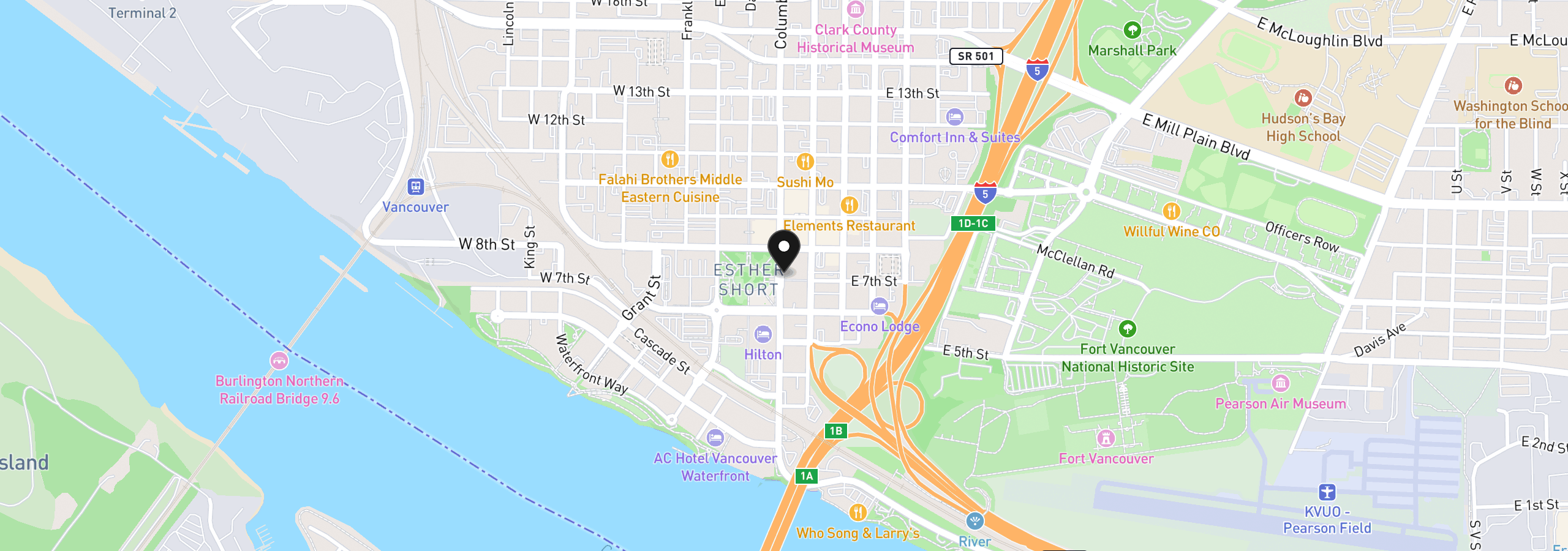 Map showing the location of 701 Columbia St 404, Vancouver, Wa 98660