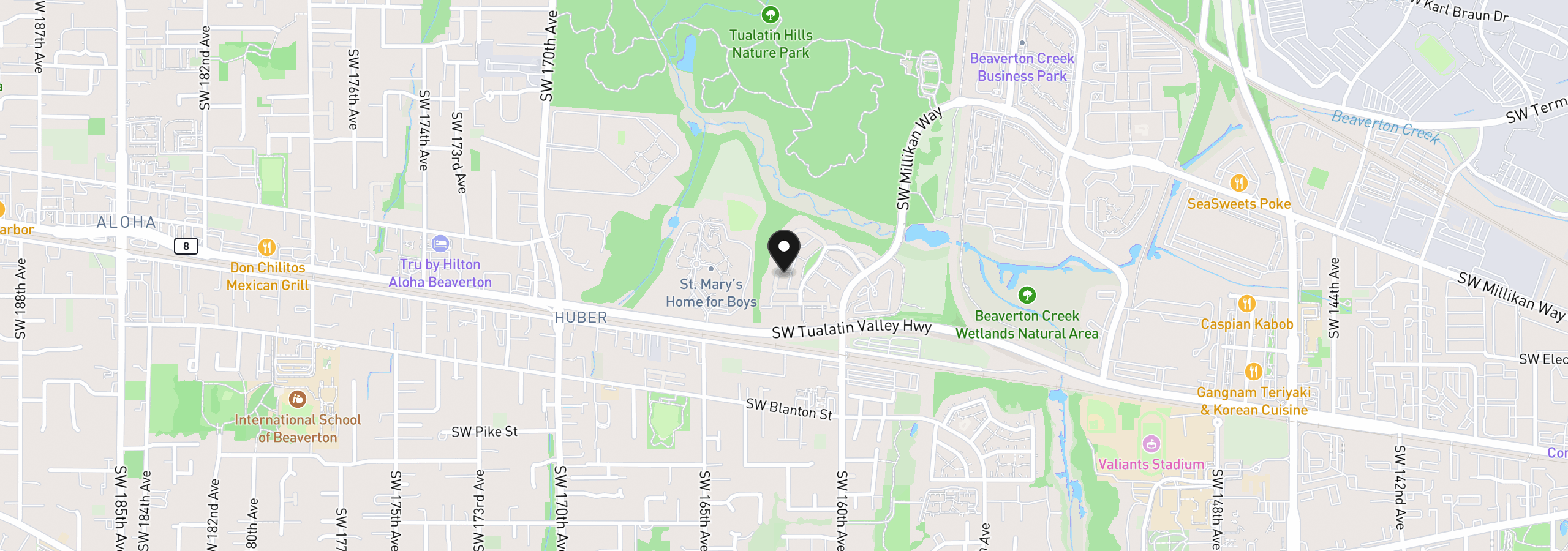 Map showing the location of 16199 SW Audubon St, Beaverton, OR 97003