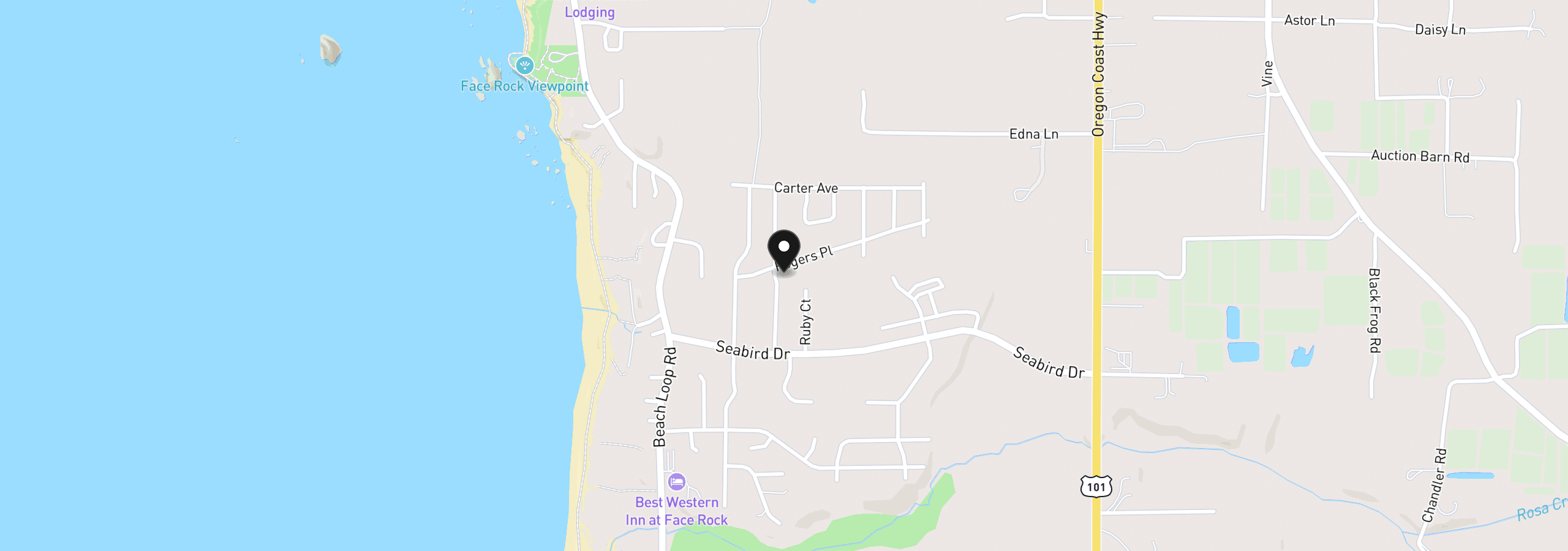 Map showing the location of 2847 Spinnaker Dr SW, Bandon, OR 97411