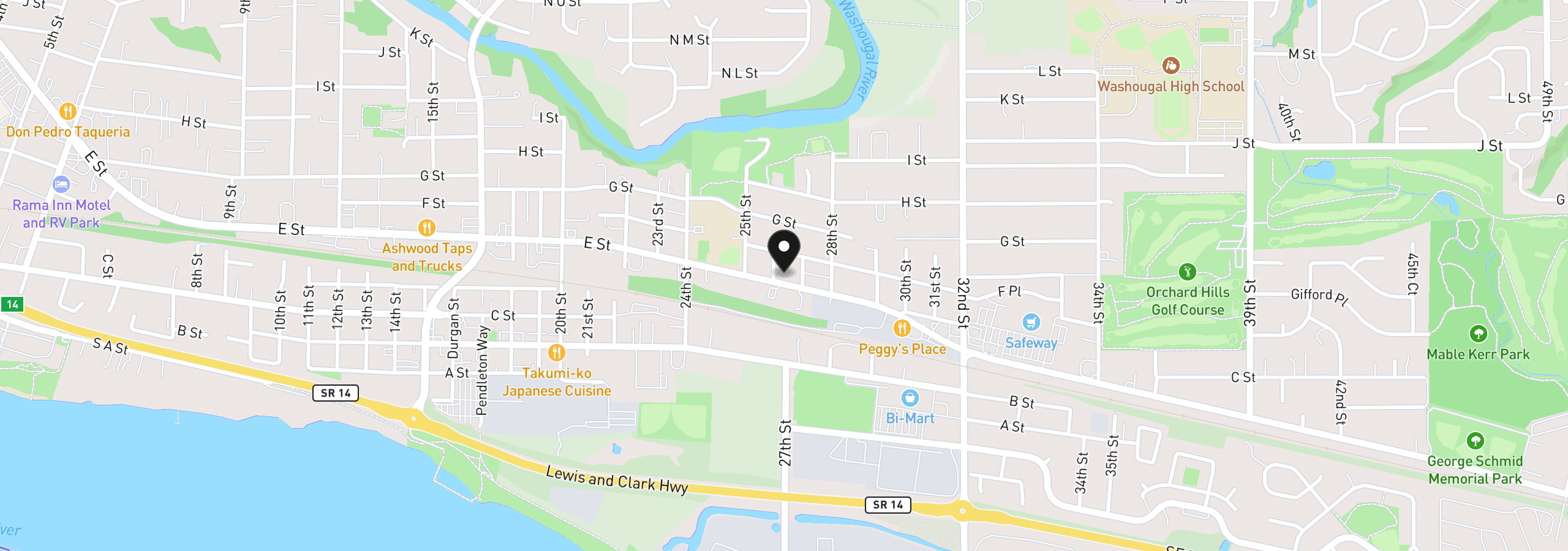 Map showing the location of 516 26th St, Washougal, Wa 98671
