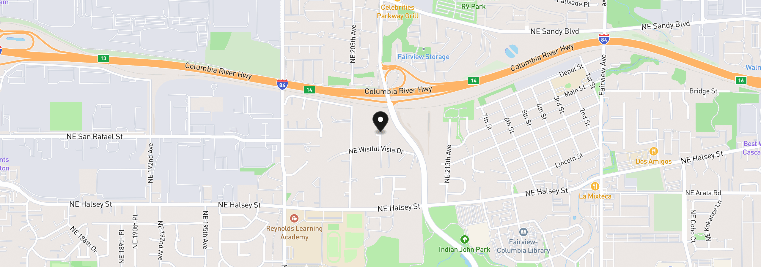 Map showing the location of 2240 NE 207th Pl, Fairview, OR 97024