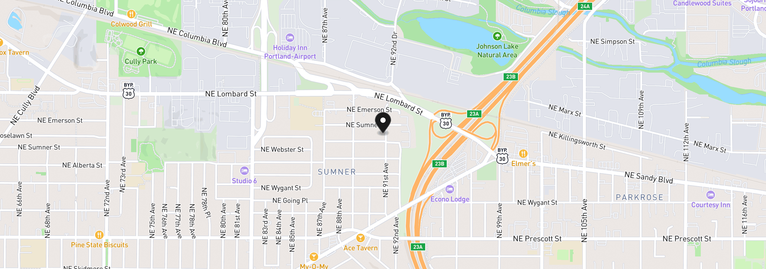 Map showing the location of 5105 NE 91st Ave, Portland, OR 97220