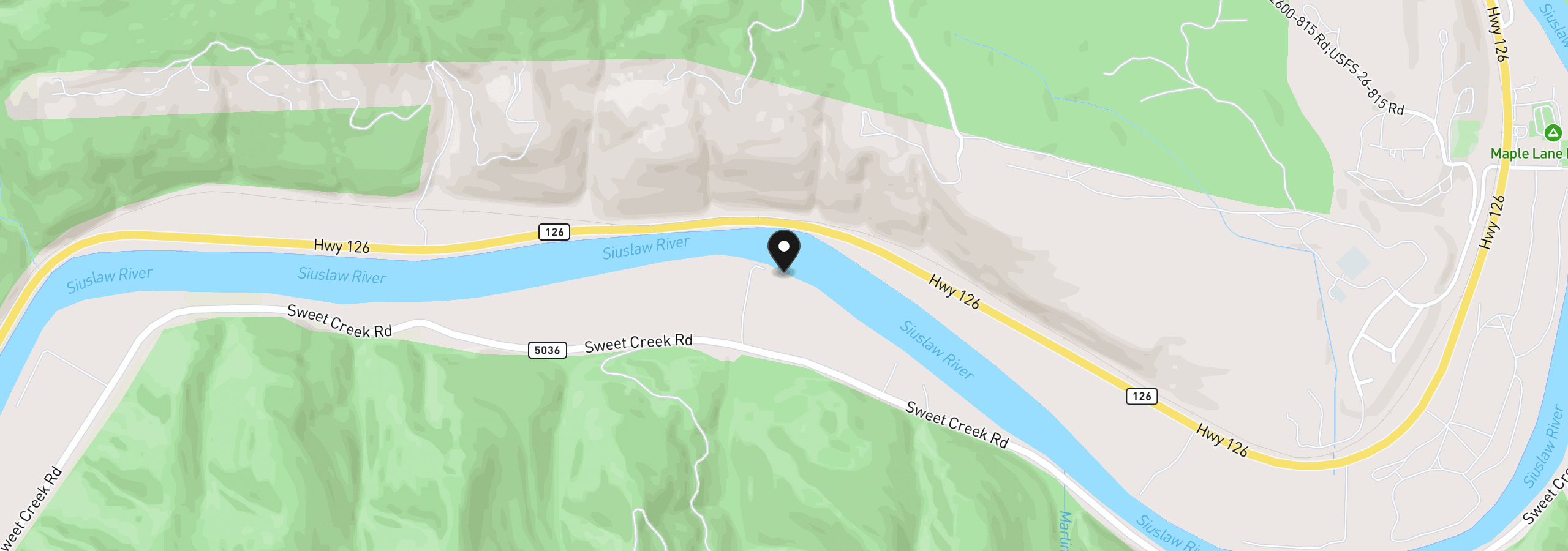 Map showing the location of 10213 Sweet Creek Rd, Mapleton, OR 97453
