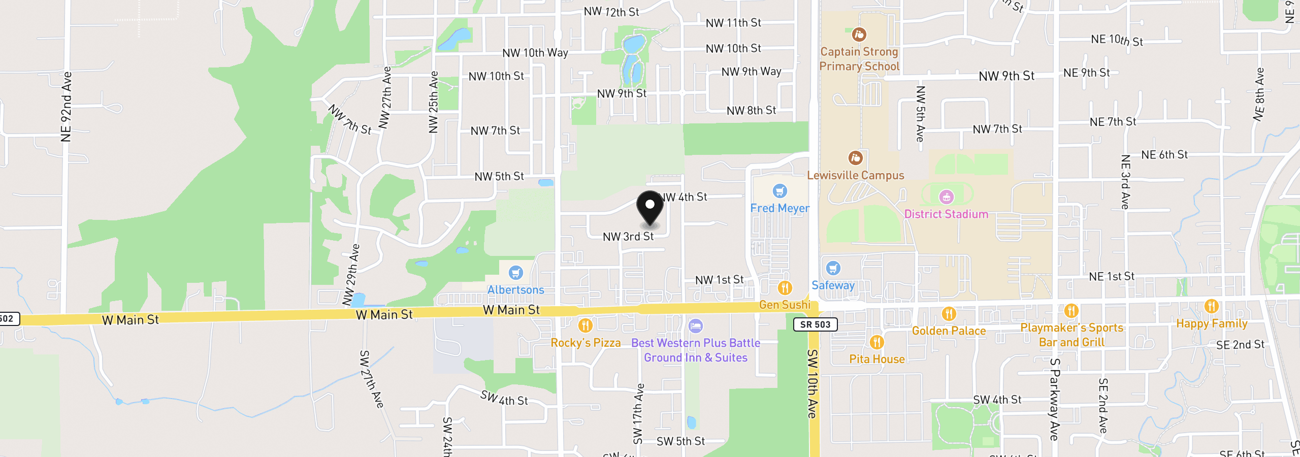 Map showing the location of 1608 NW 3rd St, Battle Ground, Wa 98604