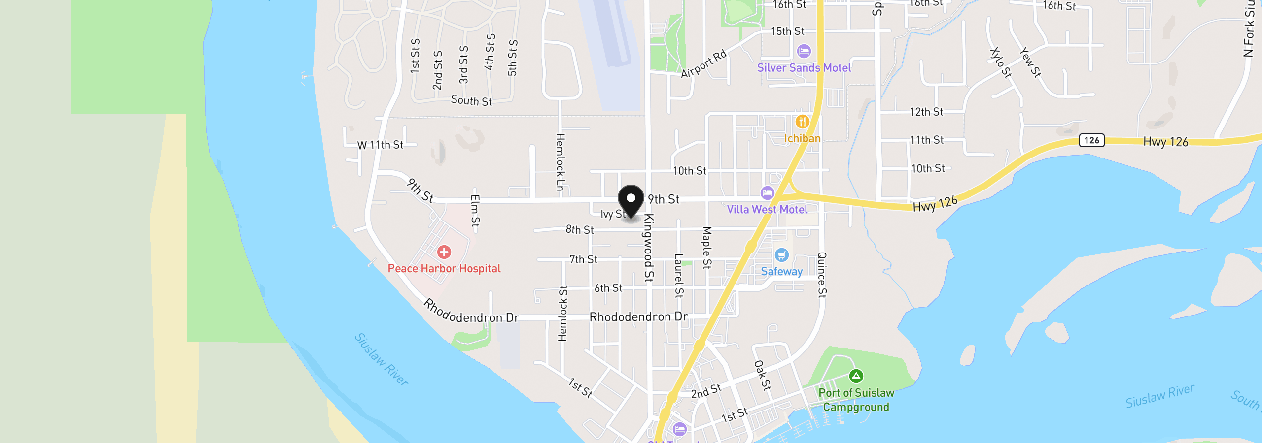Map showing the location of 1145 8th St, Florence, OR 97439