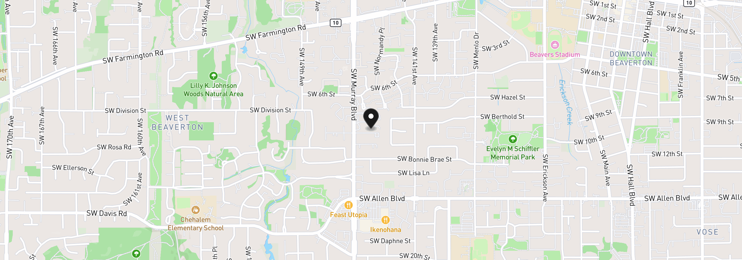 Map showing the location of 5518 SW Murray Blvd, Beaverton, OR 97005