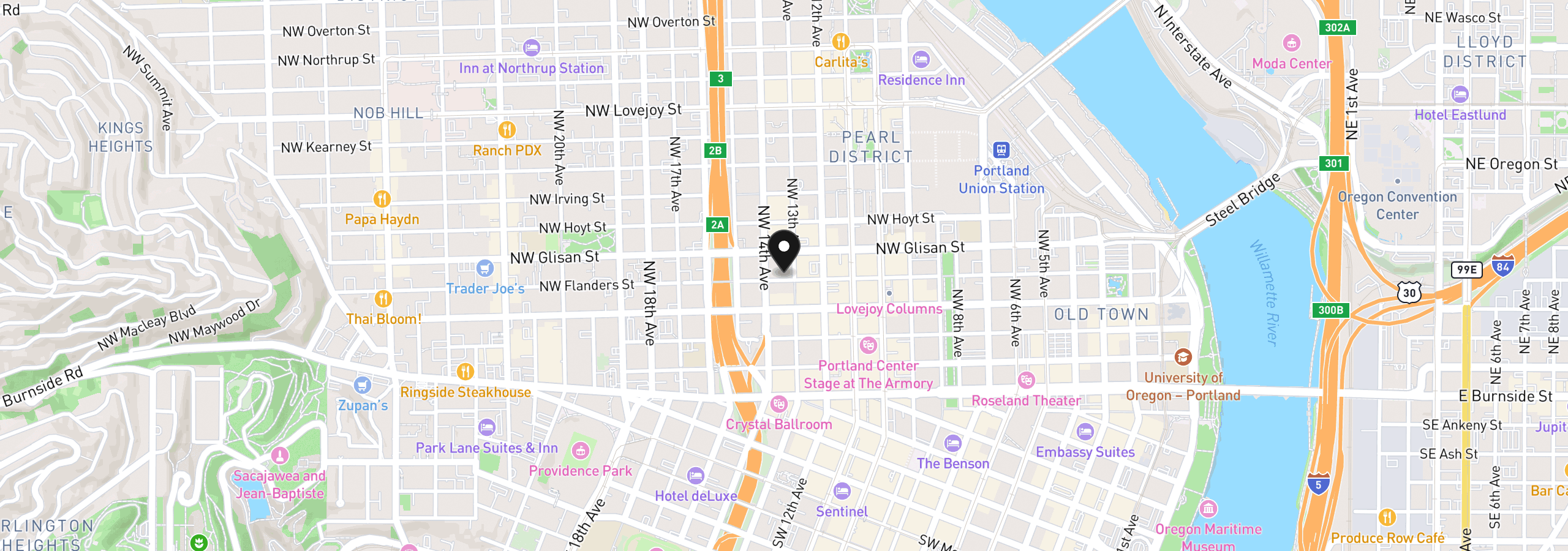 Map showing the location of 1325 NW Flanders St 2, Portland, OR 97209