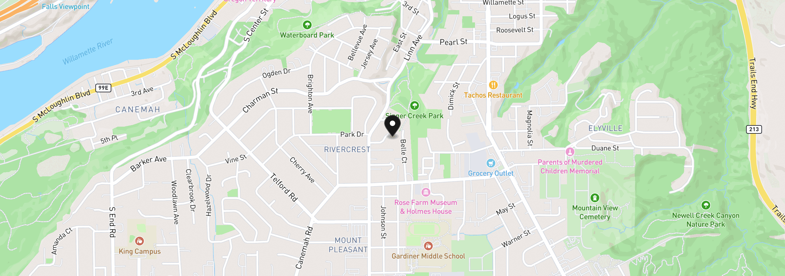 Map showing the location of 150 Narain Ct, Oregon City, OR 97045