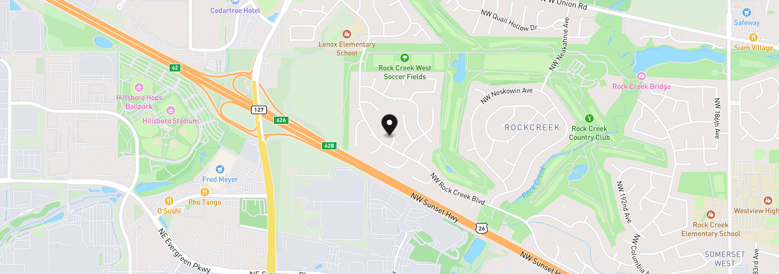 Map showing the location of 4605 NW Owyhee Ct, Portland, OR 97229