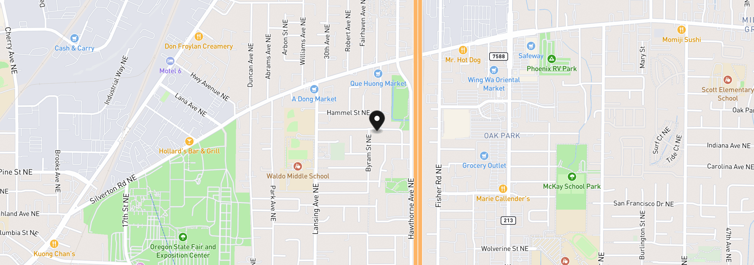 Map showing the location of 3320 Glendale Ave NE, Salem, OR 97301