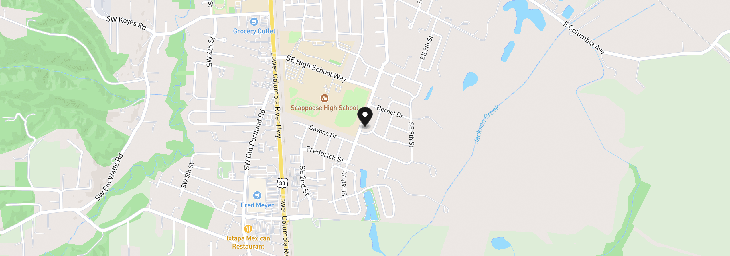 Map showing the location of 51754 SE 6th St, Scappoose, OR 97056