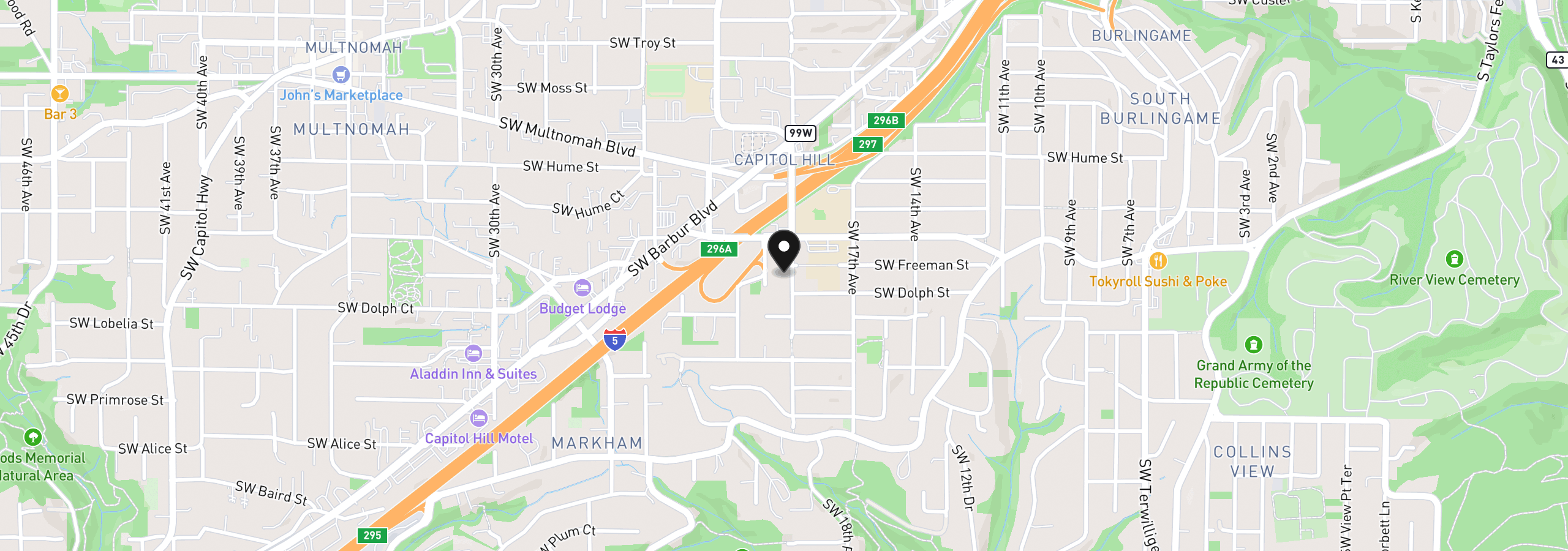 Map showing the location of 8611 SW 19th Ave, Portland, OR 97219