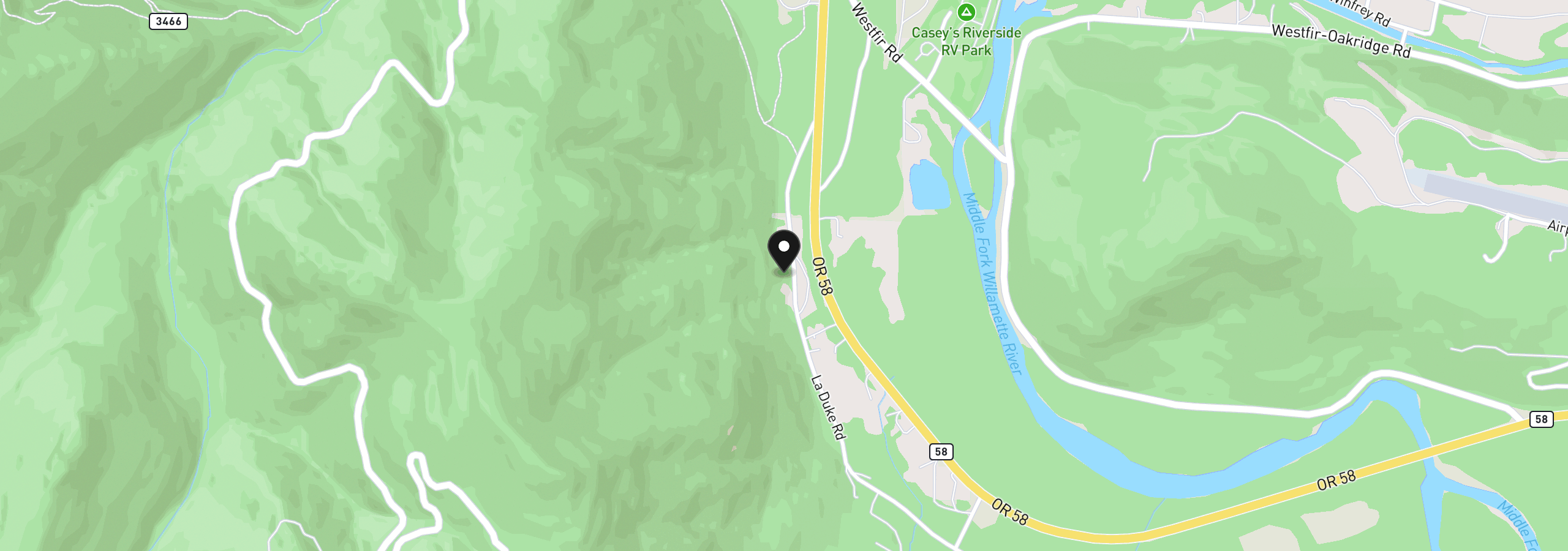 Map showing the location of 76672 La Duke Rd, Westfir, OR 97492