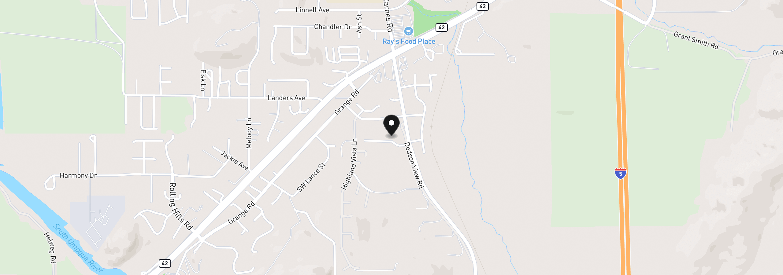Map showing the location of 165 Green Vista Ln, Roseburg, OR 97471