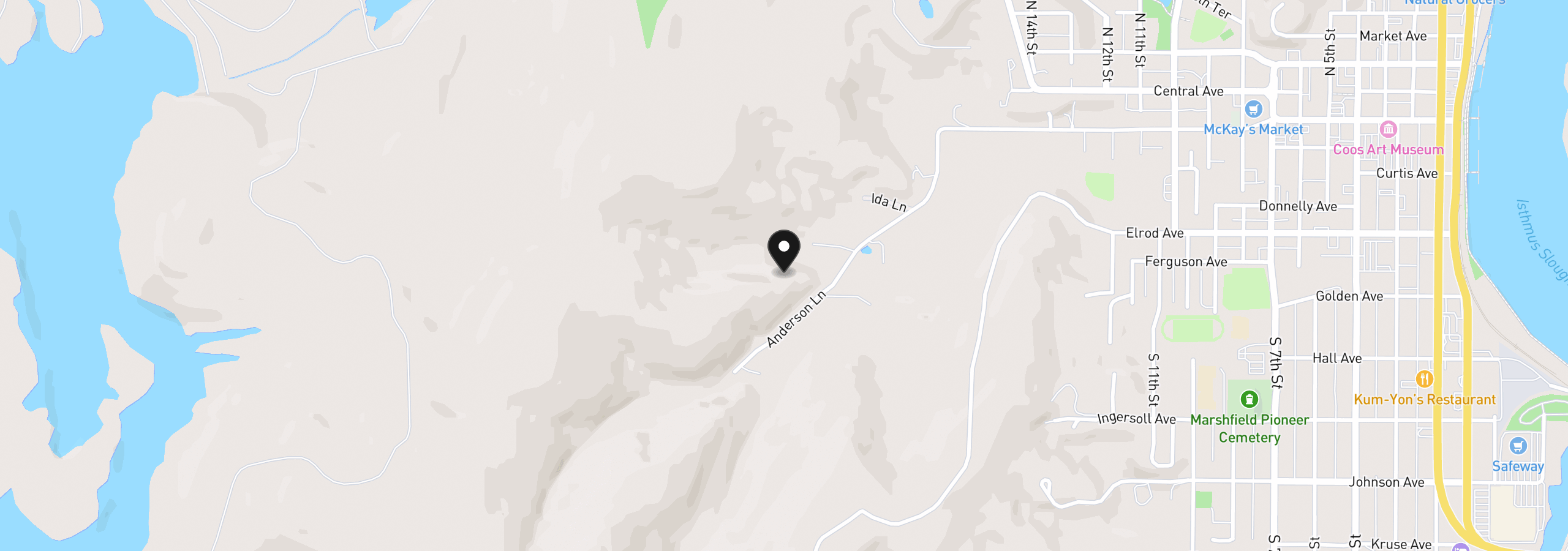 Map showing the location of 92817 Anderson Ln, Coos Bay, OR 97420