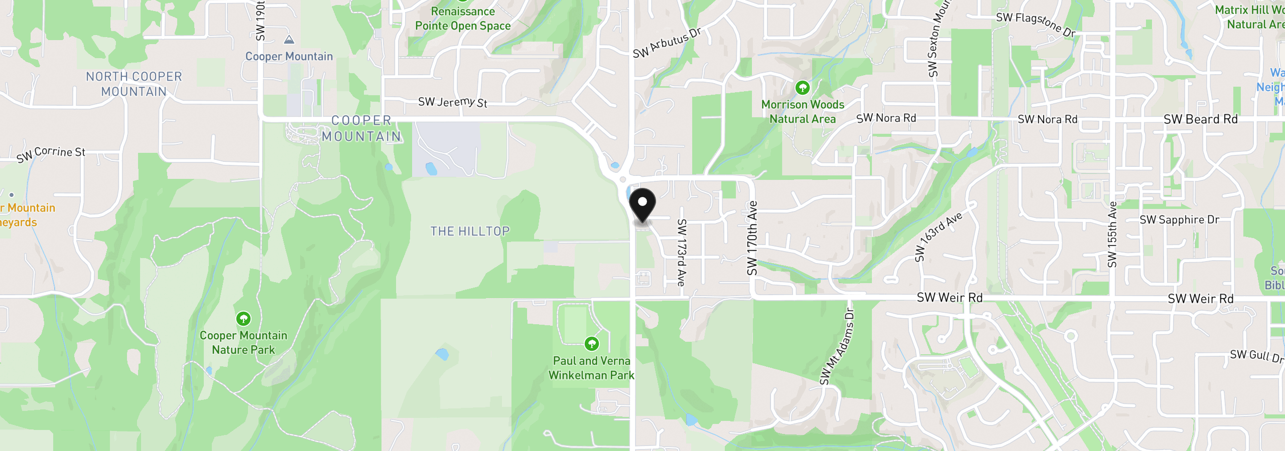 Map showing the location of 9687 SW Ridge Dr, Beaverton, OR 97007