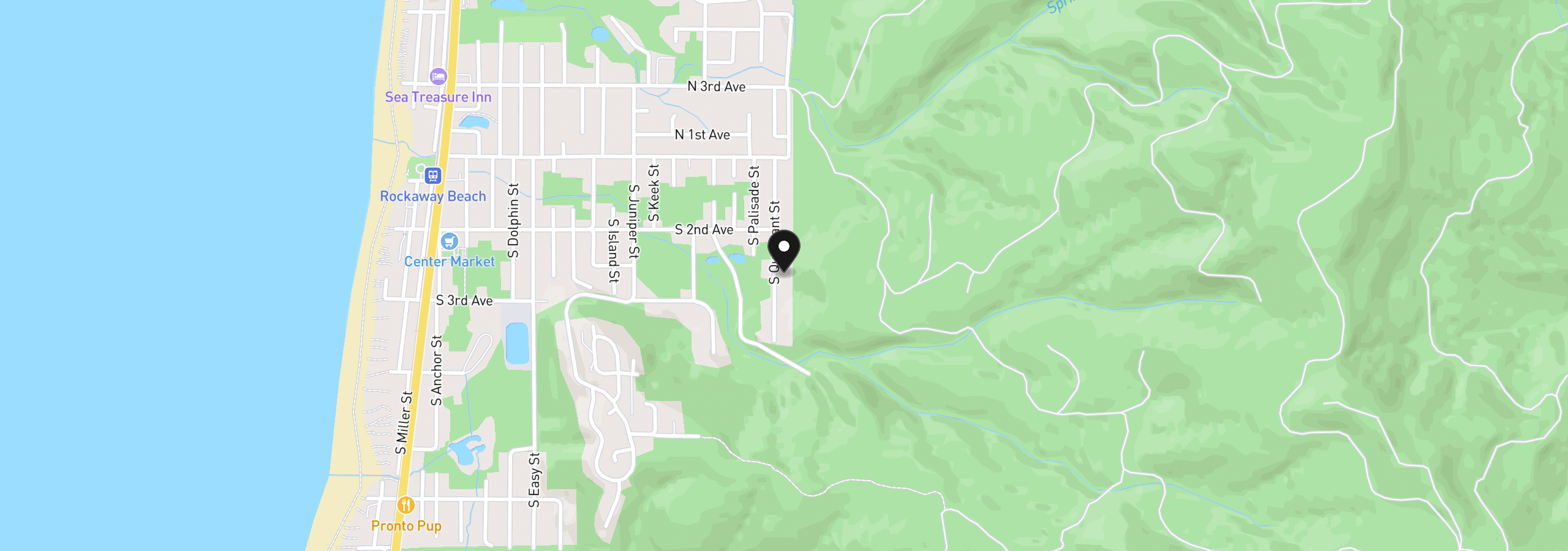 Map showing the location of 258 S Quadrant St, Rockaway Beach, OR 97136