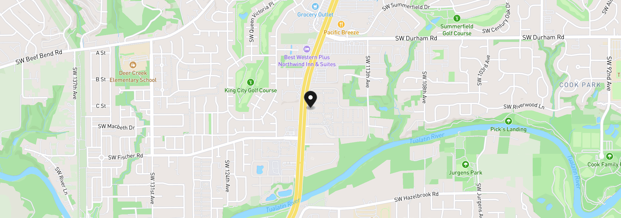 Map showing the location of 11728 SW Royal Villa Dr, Tigard, OR 97224