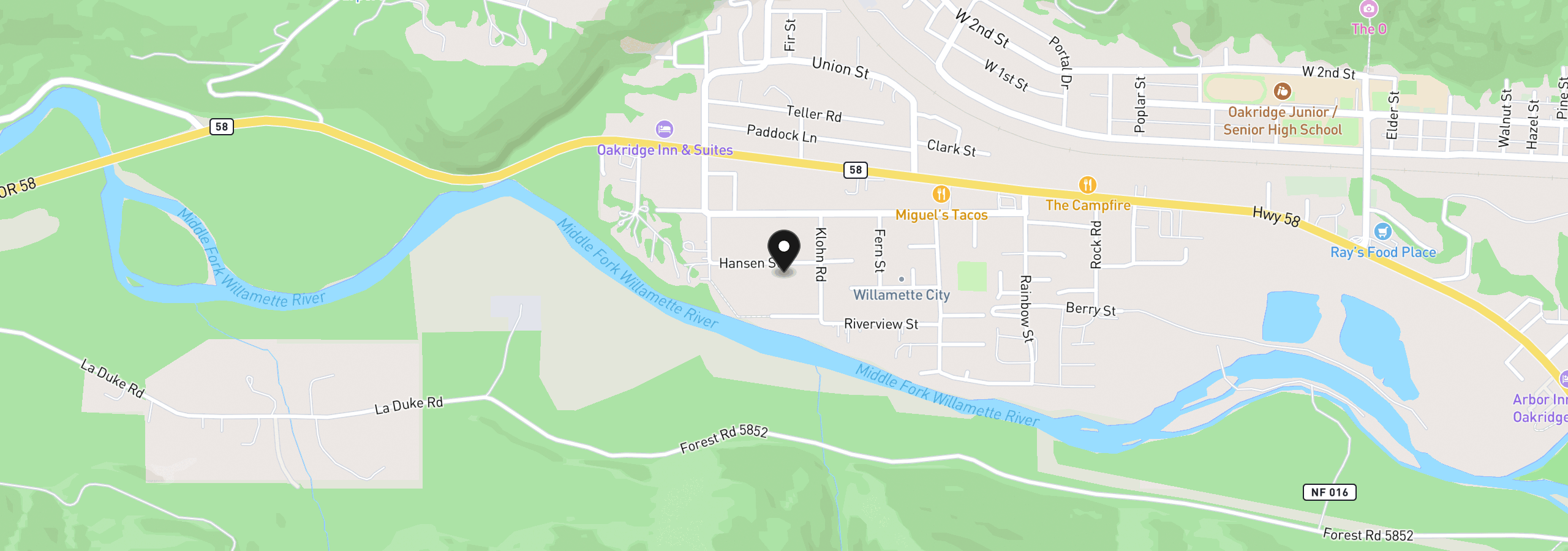 Map showing the location of 47522 Hansen St, Oakridge, OR 97463
