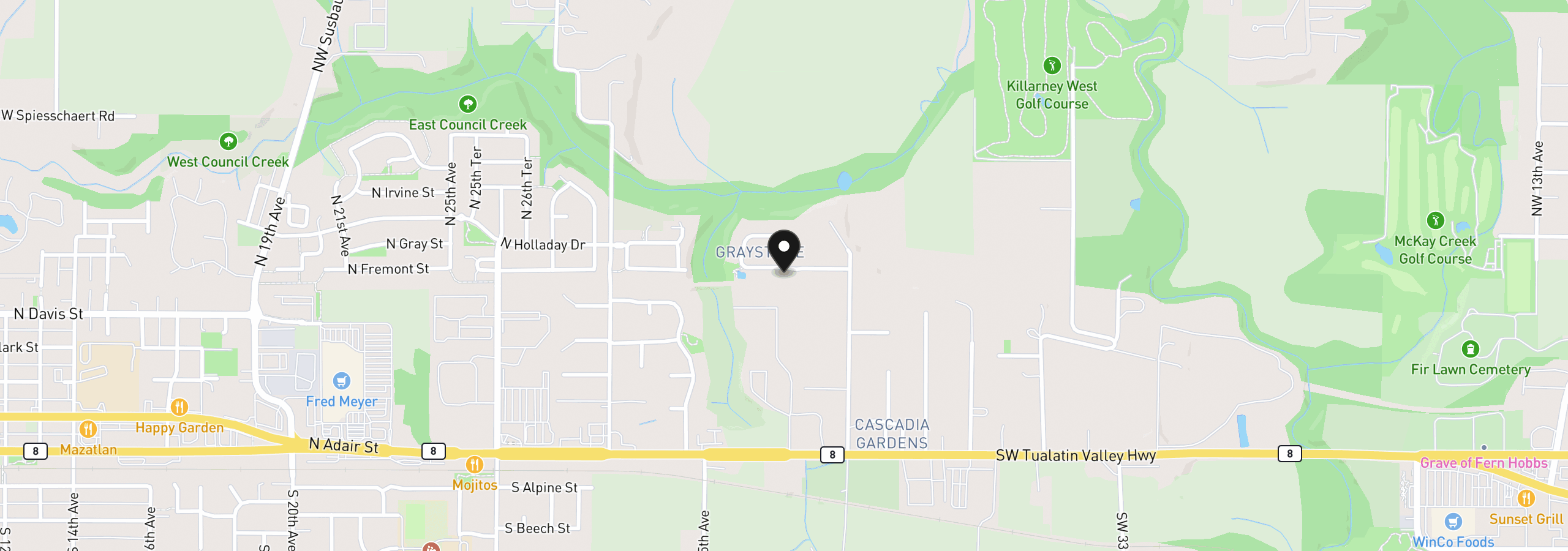 Map showing the location of 3403 N Holladay St, Cornelius, OR 97124