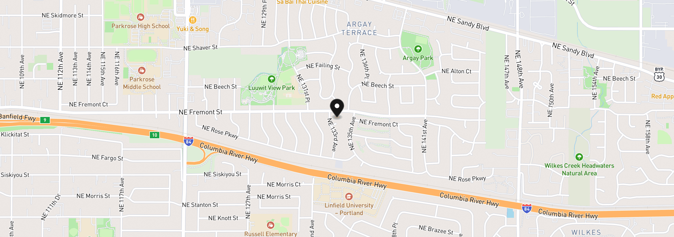 Map showing the location of 3360 NE 133rd Ave, Portland, OR 97230