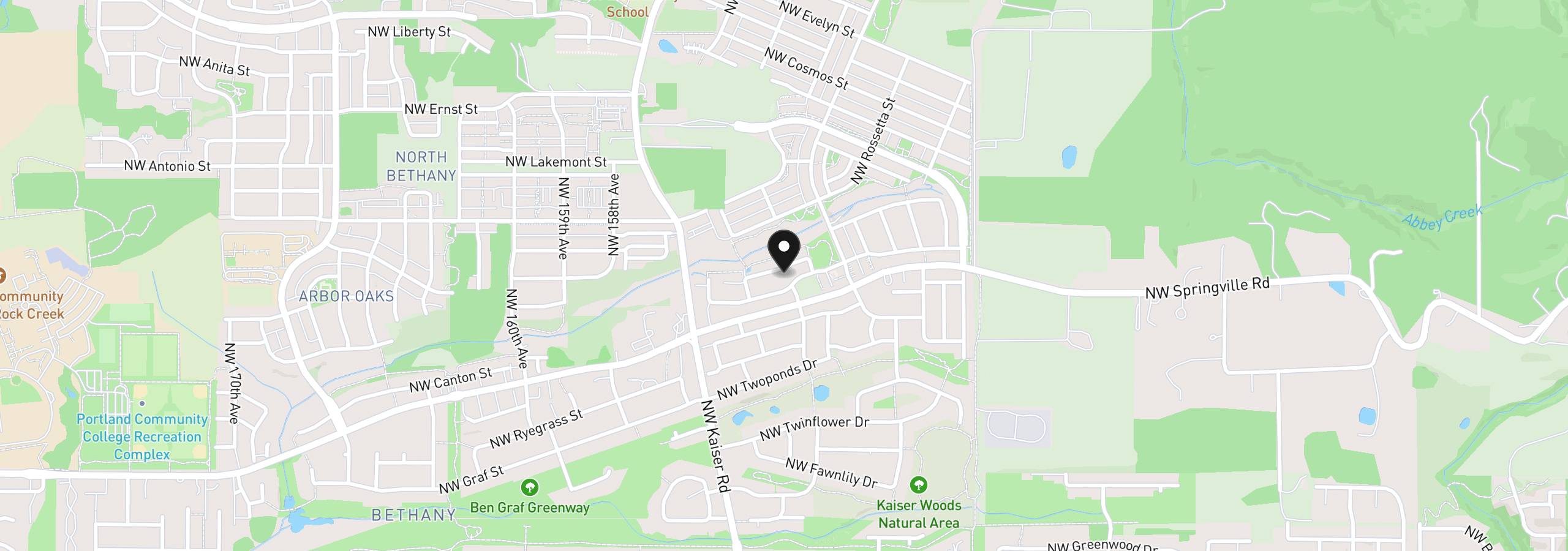 Map showing the location of 15134 NW Marie Way, Portland, OR 97229