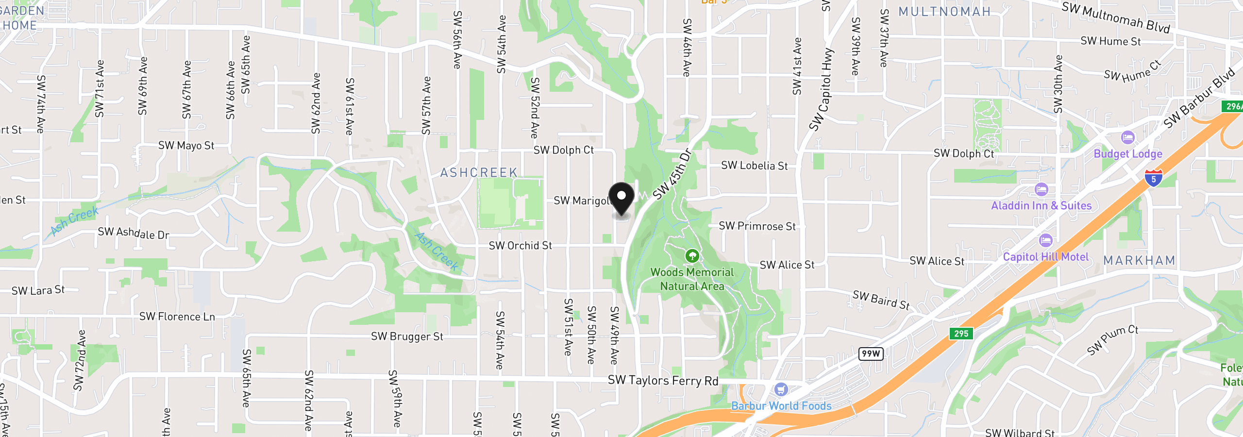 Map showing the location of 9034 SW 49th Ave, Portland, OR 97219
