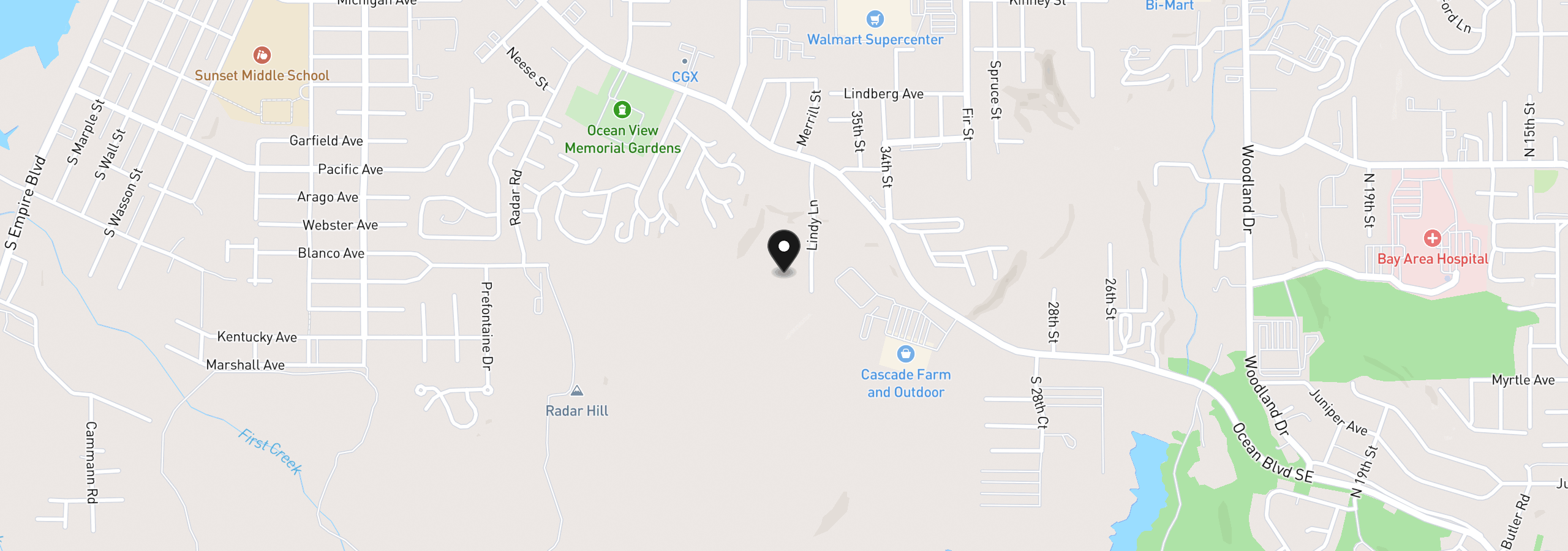 Map showing the location of 1050 Graham St, Coos Bay, OR 97420