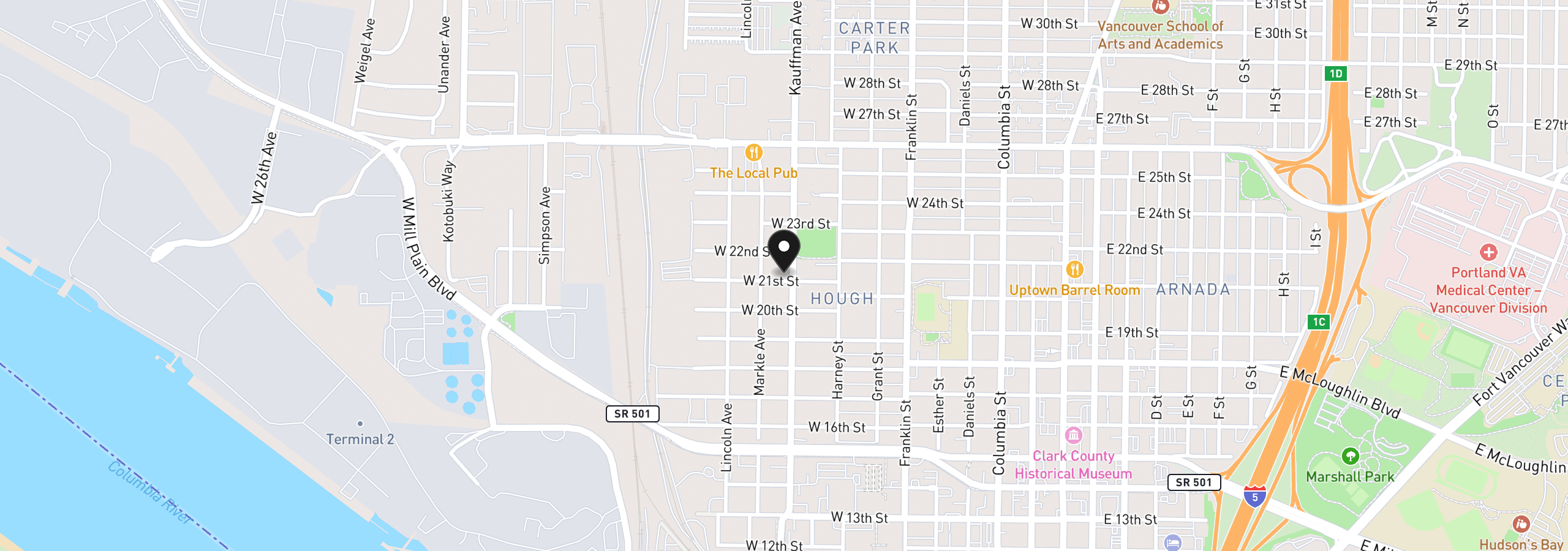 Map showing the location of 2100 Kauffman Ave, Vancouver, Wa 98660