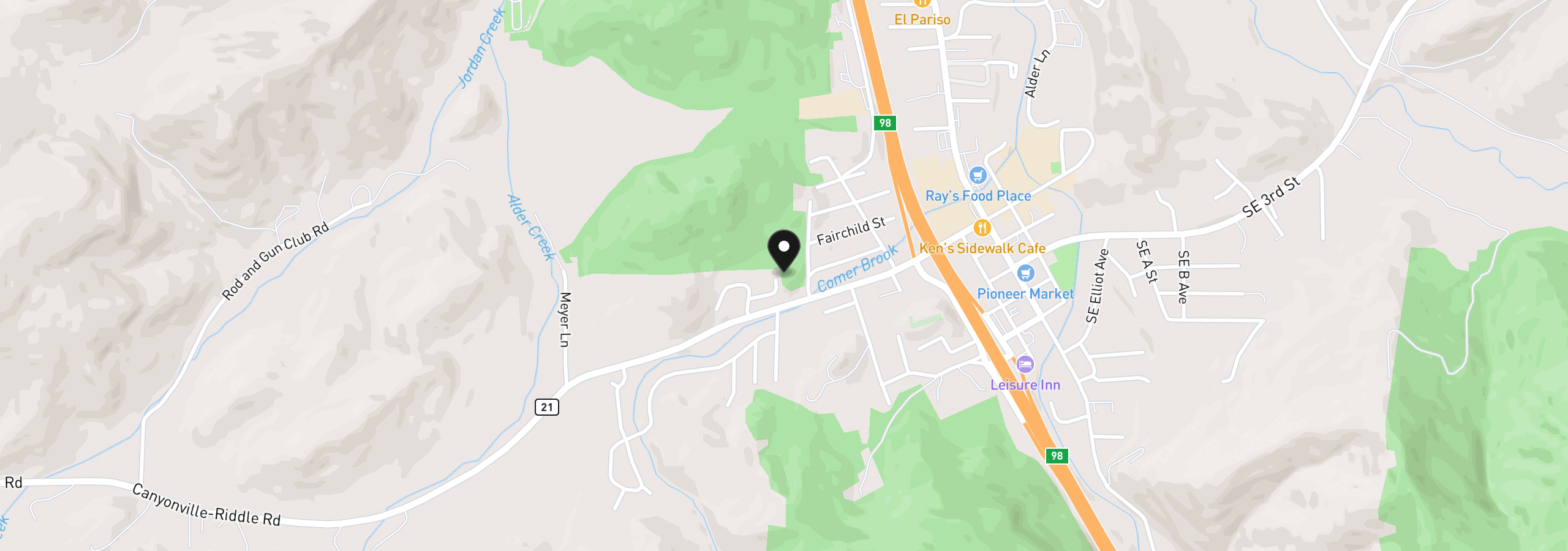 Map showing the location of 701 Crest Ln, Canyonville, OR 97417