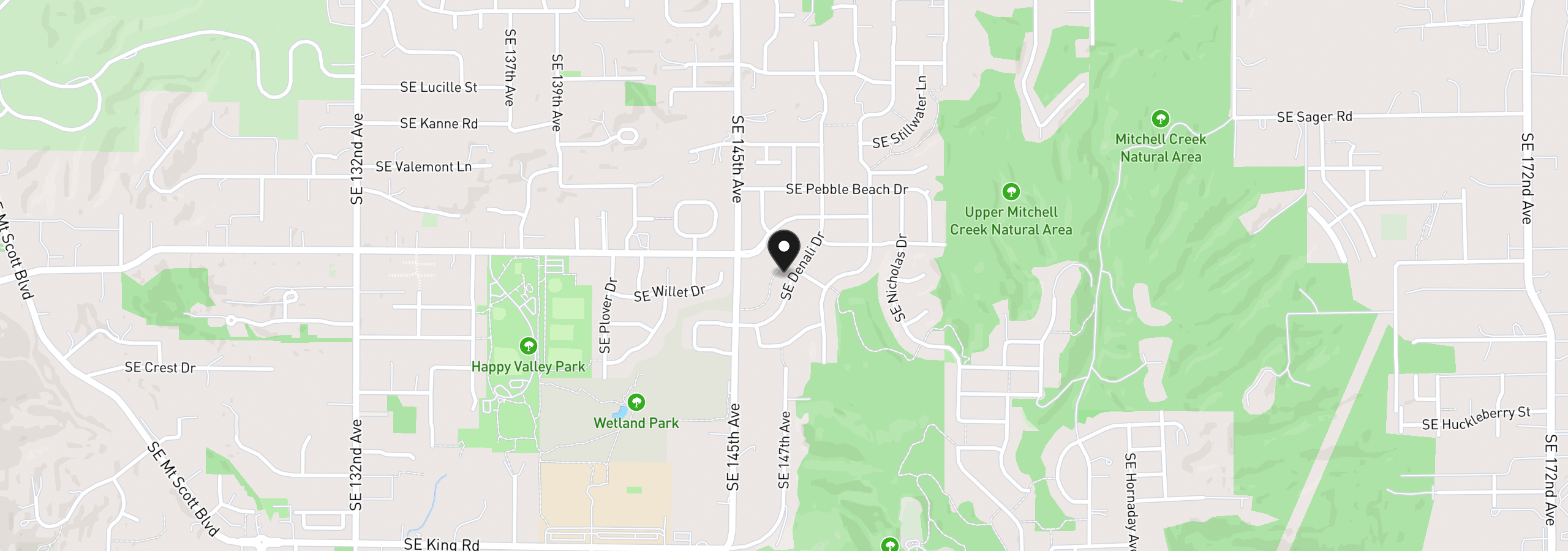 Map showing the location of 9583 SE Denali Dr, Happy Valley, OR 97086