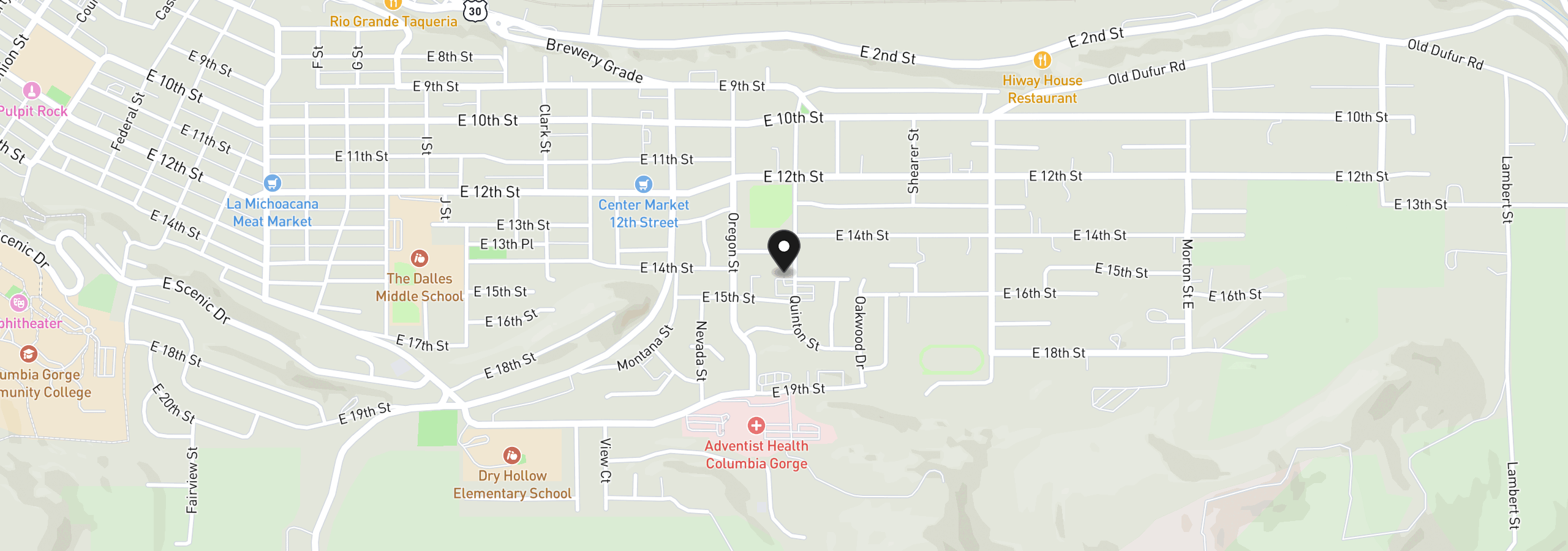 Map showing the location of 1511 Quinton St, The Dalles, OR 97058