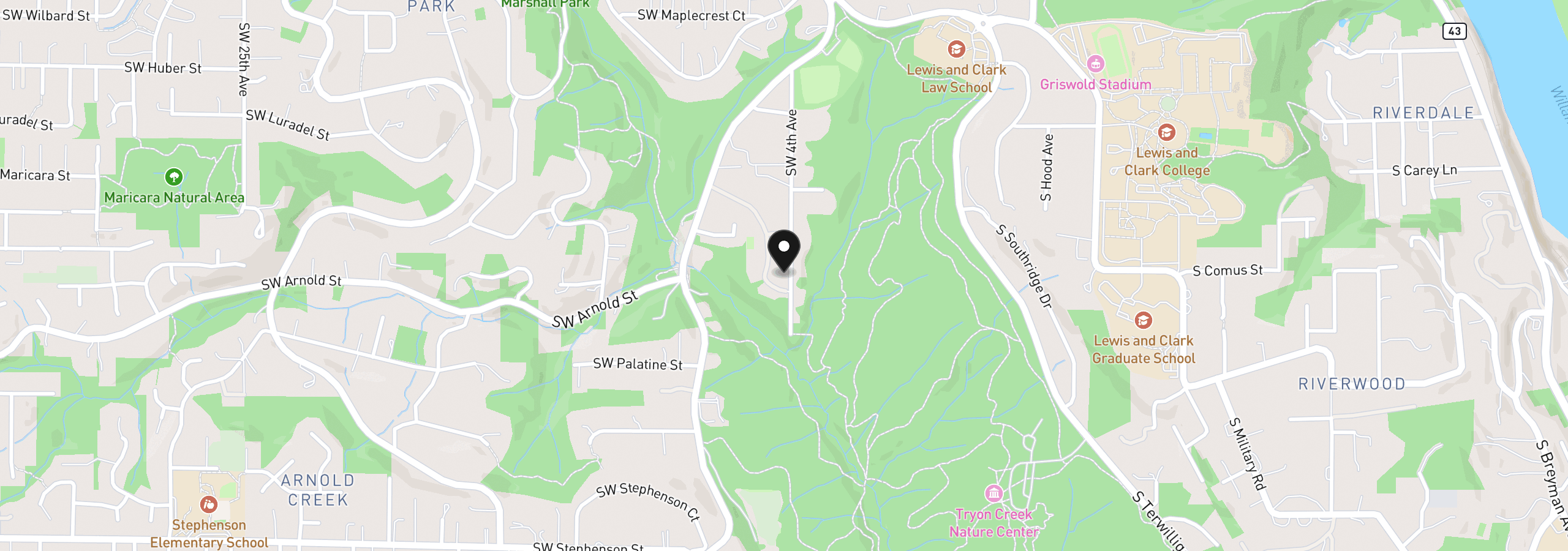 Map showing the location of 431 SW Colony Dr, Portland, OR 97219