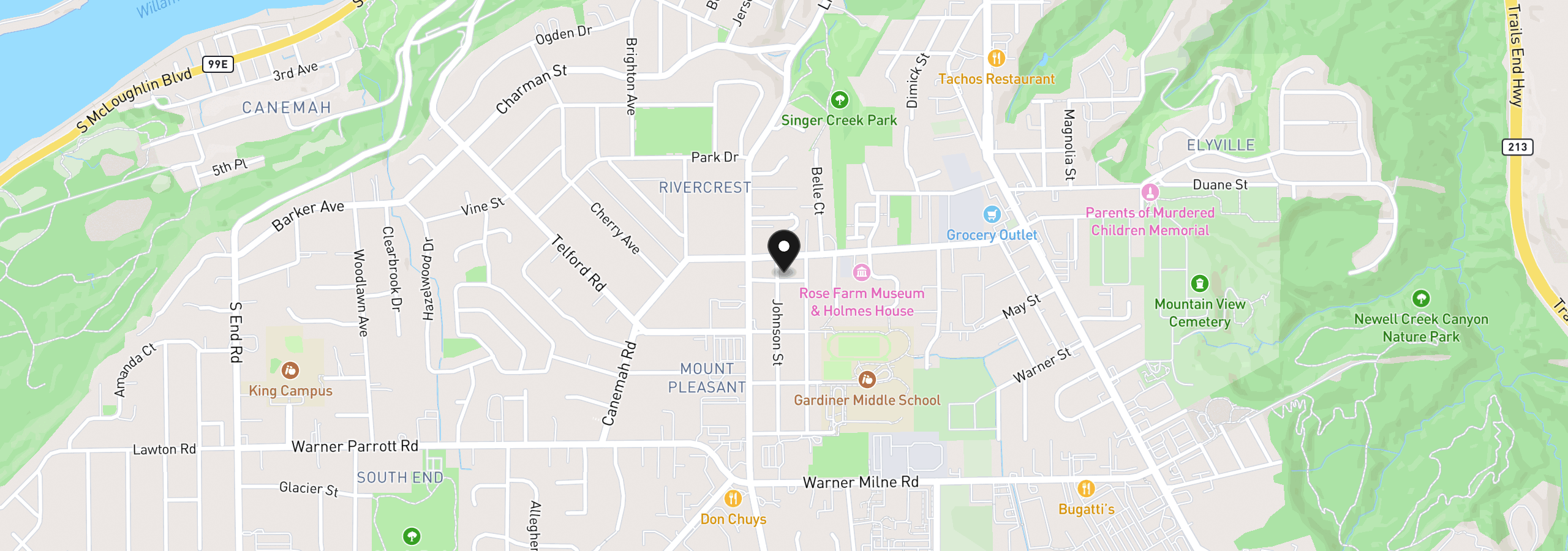 Map showing the location of 909 Johnson St, Oregon City, OR 97045