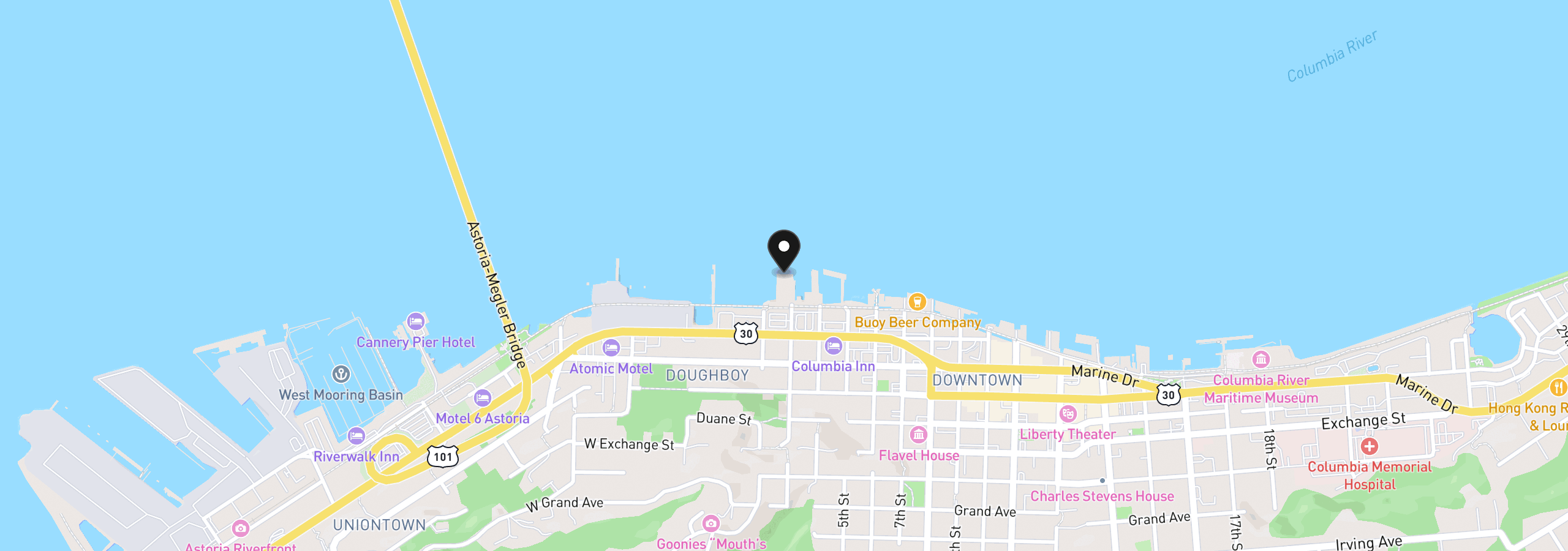 Map showing the location of 1 3rd St 506, Astoria, OR 97103