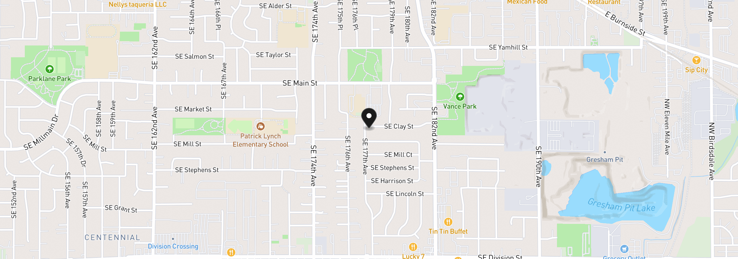 Map showing the location of 17708 SE Clay St, Portland, OR 97233