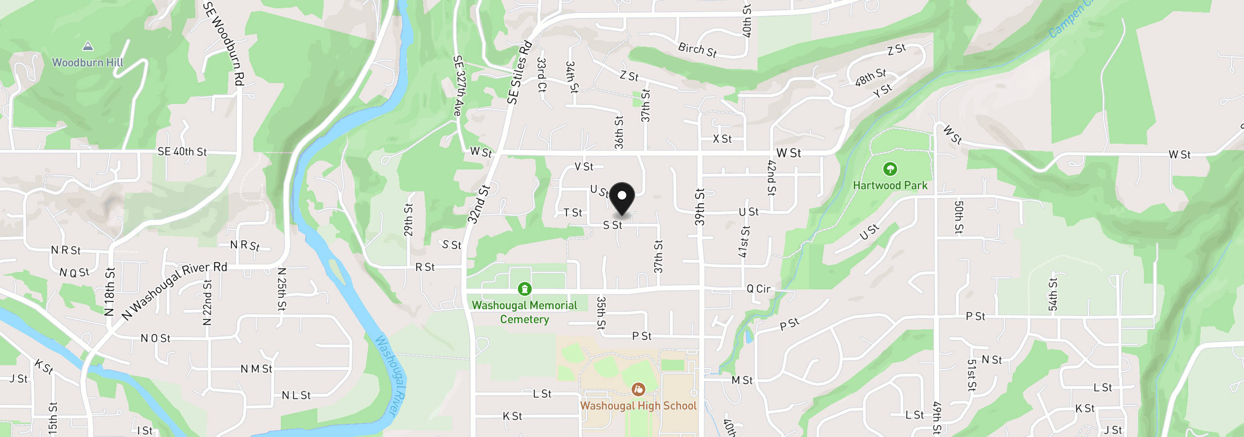 Map showing the location of 3609 S St, Washougal, Wa 98671