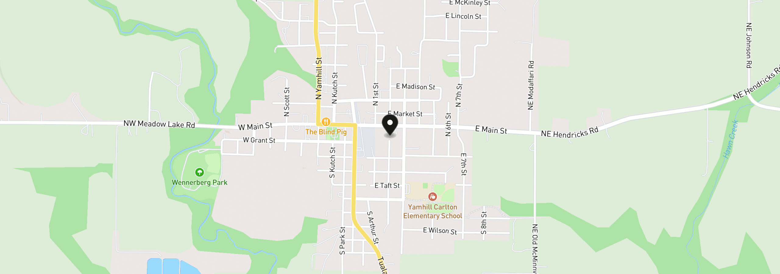 Map showing the location of S 2nd St, Carlton, OR 97111