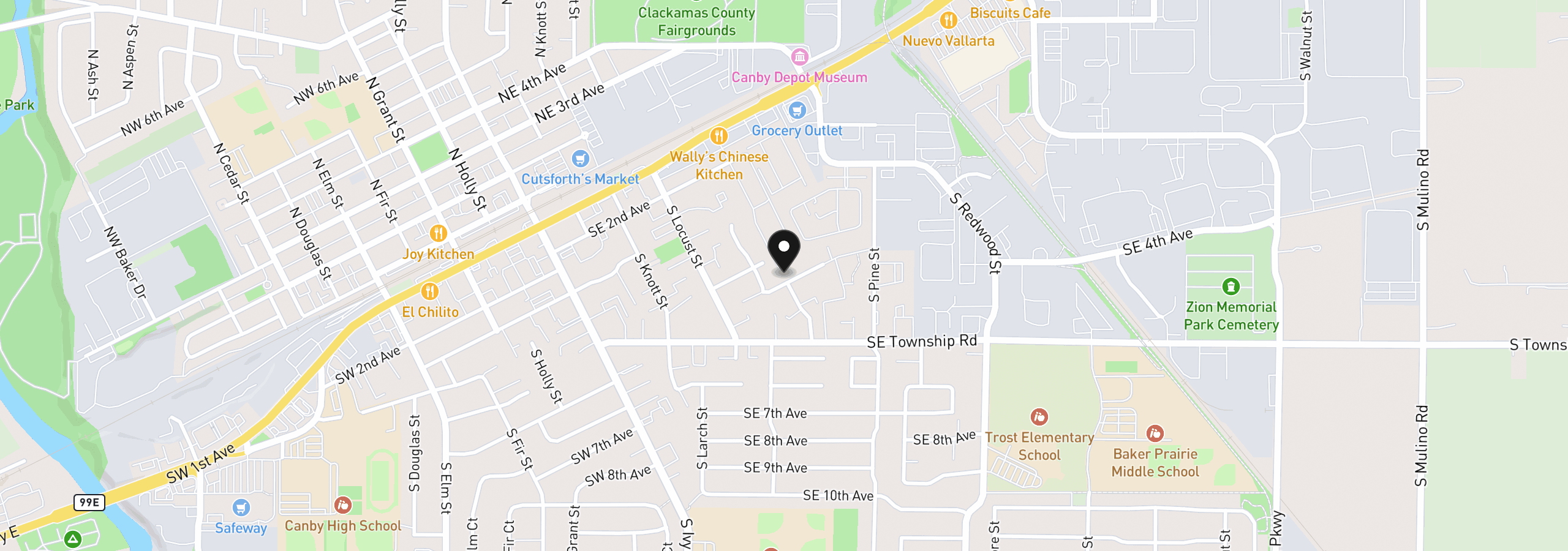 Map showing the location of 580 SE 5th Ave, Canby, OR 97013