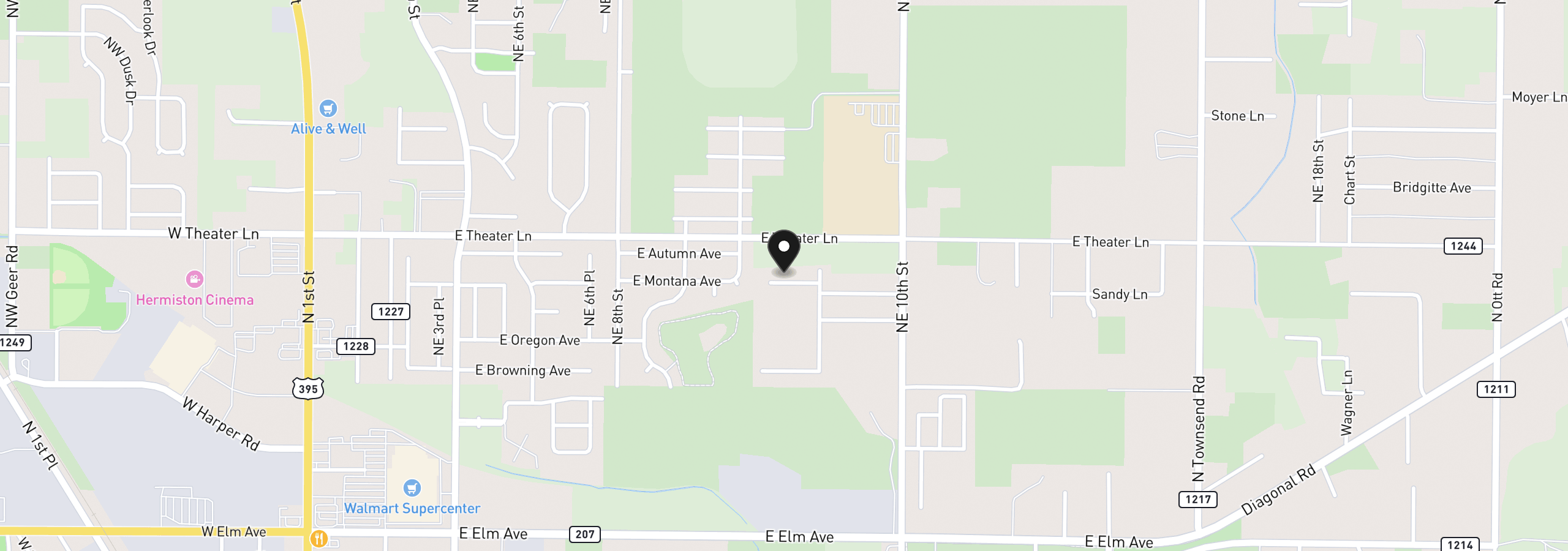 Map showing the location of 1800 NE 10th St 70, Hermiston, OR 97838