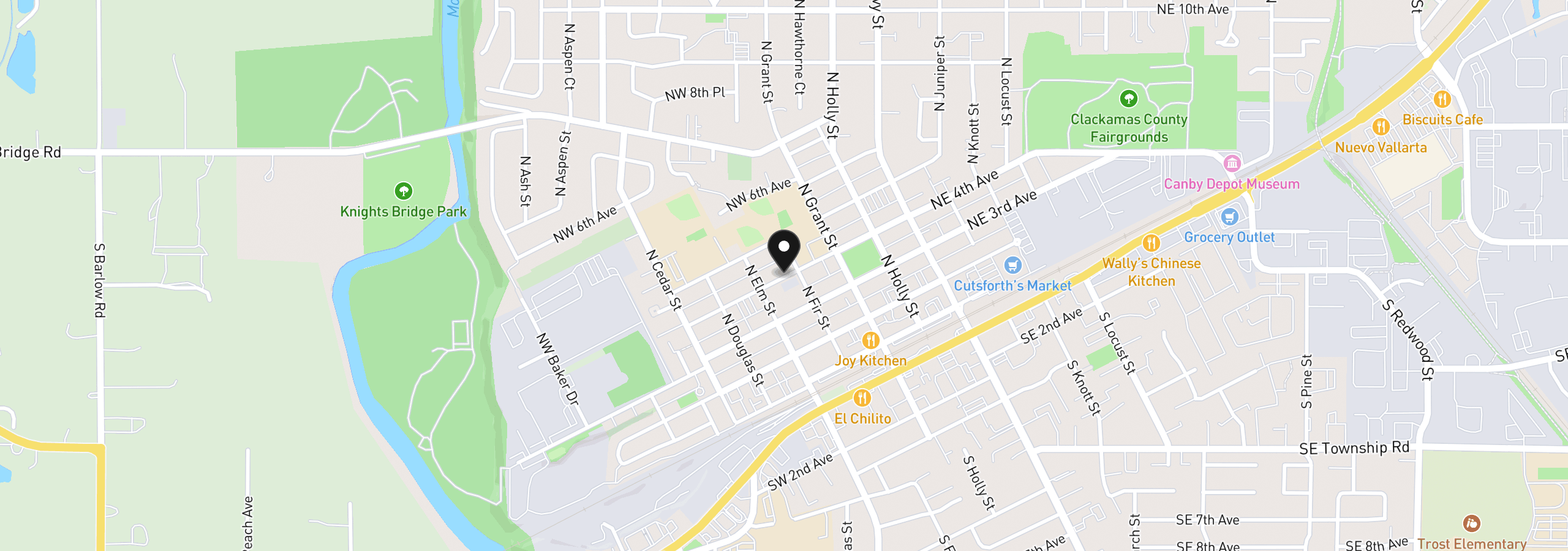 Map showing the location of 422 NW 4th Ave, Canby, OR 97013