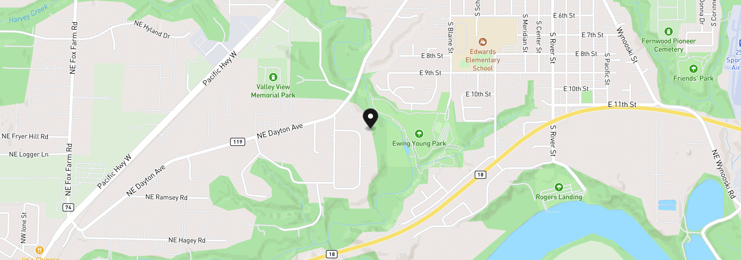 Map showing the location of 9850 NE Meadow Loop, Newberg, OR 97132