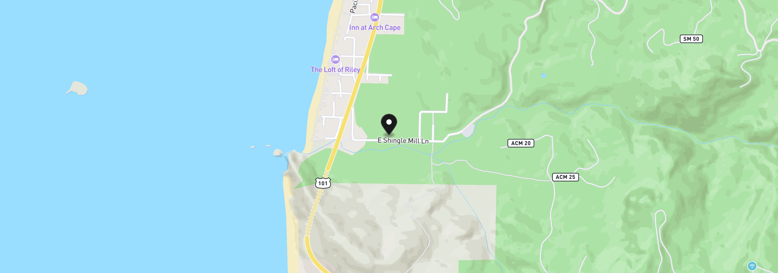 Map showing the location of 500 E Shingle Mill Ln, Arch Cape, OR 97102