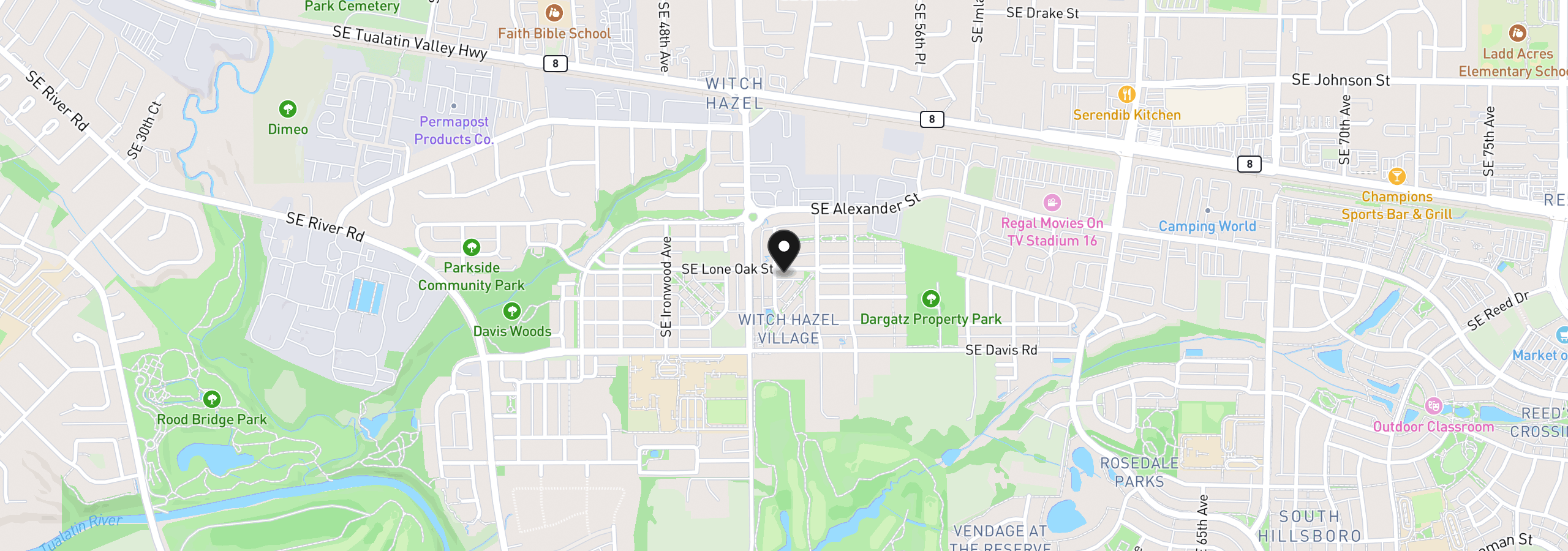 Map showing the location of 5116 SE Lone Oak St, Hillsboro, OR 97123